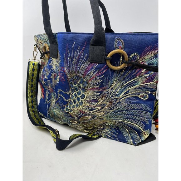 Women’s Shoulder Bag Peacock Floral Boho Ethnic Style Handbag Tote Embroidered - Picture 4 of 7
